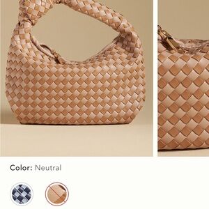 Anthropologie Tan Woven Shoulder Bag with Crescent Shape: cream and neutral